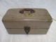 Vintage 1940s-50s Tool Box Tackle Box Union Steel Tan  15" x 7 x 6.5 Pat. 161360