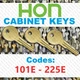 ( 3 ) Three Hon Desk & File Cabinet keys / Select key code / Series 101E-225E