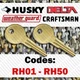 2 Toolbox Keys Cut to Code RH01 - RH50 for Craftsman Husky Delta Weather Guard
