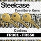 ( 3 ) Three Steelcase Office furniture keys / Cabinet Key / Series FR301 - FR550