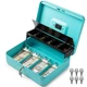 Volcora Large Cash Box with Key Lock, Metal Money for Cash, Normal, Cyan