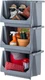 IRIS USA Open Front Storage Bins, Large - 3 Pack, Heavy - 3 Gray 