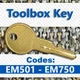 Tool Box Replacement Key Cut to Your Code EM501 - EM750