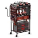 JUNNUJ Large Power Tool Organizer Cart with Charging 6 Ft Cord, Red