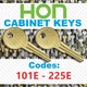 ( 2 pack) Two Hon Desk & File Cabinet keys / Select key code / Series 101E-225E