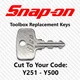 Snap on Tool Box Key Replacement Cut to your Code Y251 - Y500