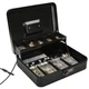 Jssmst Large Locking Cash Box with Money Tray, Metal Large, Black
