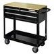 NEW HUSKY Black Rolling Tool Cart 36 3-Drawer W/ Wood Top Push-Bar Side Handle