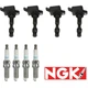 NGK Ignition Coil & Spark Plugs Pack For Hyundai Elantra Sonata Kia Soul