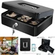Large Black Metal Cash Box Safe Money Drawer Lockable Portable Keyed